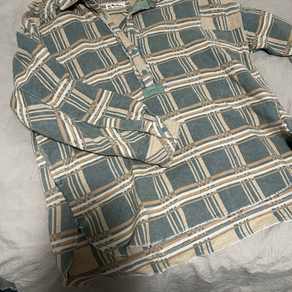 We The Free Arizona Sky Green Plaid Button-Neck Jacket